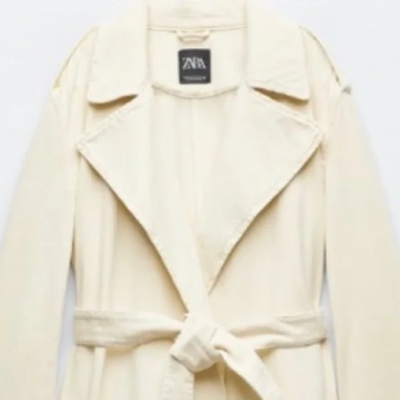ZARA BELTED COTTON TOPCOAT TRENCH COAT - Picture 9 of 15